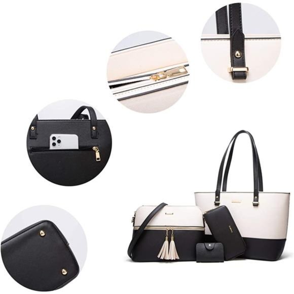 Womens 4pc Set Fashion Synthetic Leather Handbags Tote Bag Shoulder Bag Wallet - Picture 6 of 6